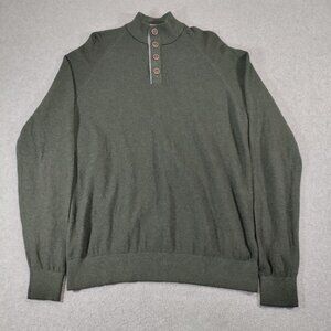 Maker & Company Mens Large Merino Wool Cotton Henley Mock Neck Sweater Green